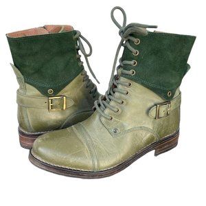 Eric Michael Soft Leather & Suede Lace Up Boots Olive Green Size 8.5